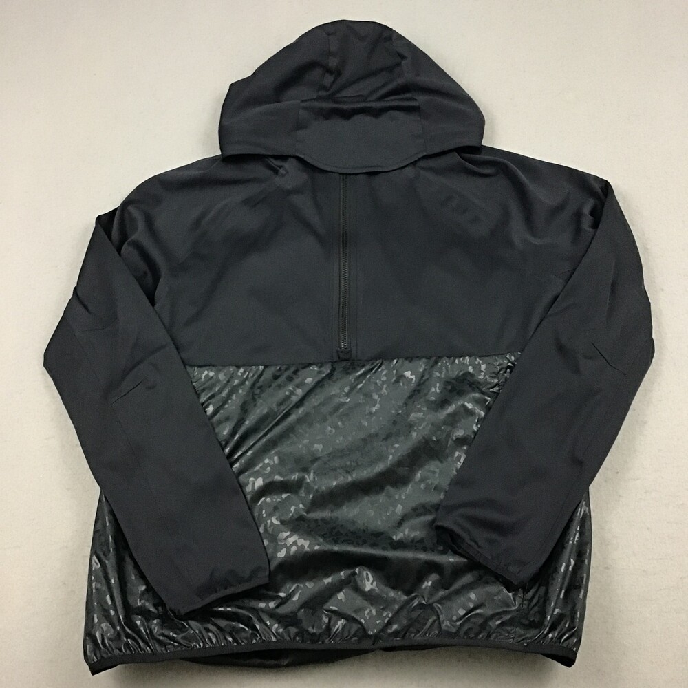 Athleta Jacket Women Medium Black Solid 1/4 Zip Anorak Hybrid Pockets Hood M
